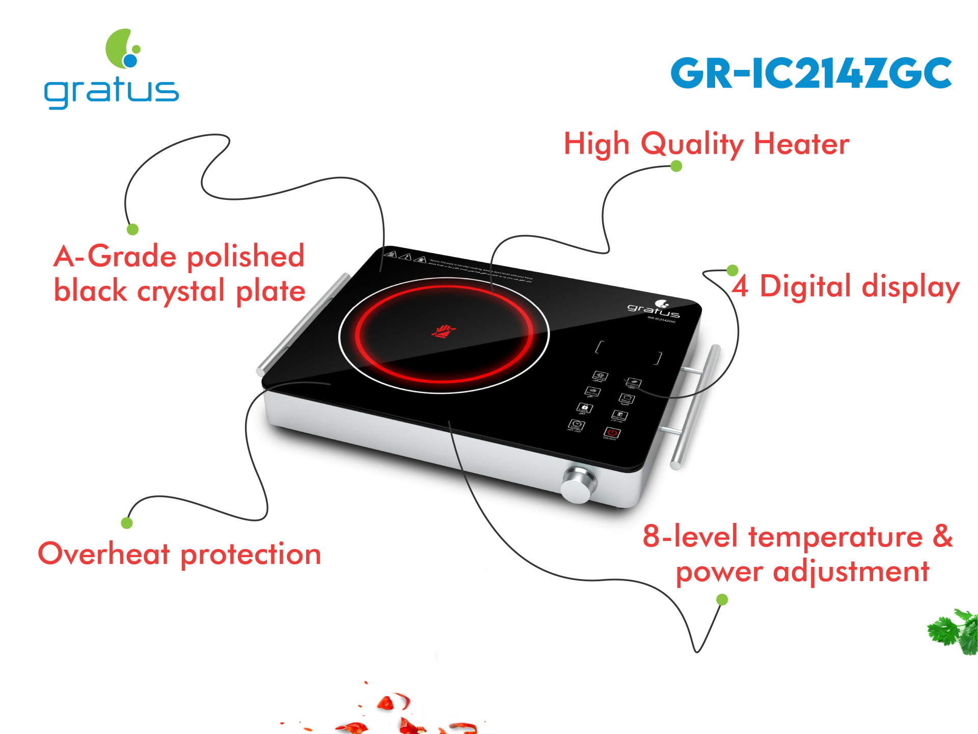 Gratus 2200 Watts Infrared Electric Cooker with Handle image 6