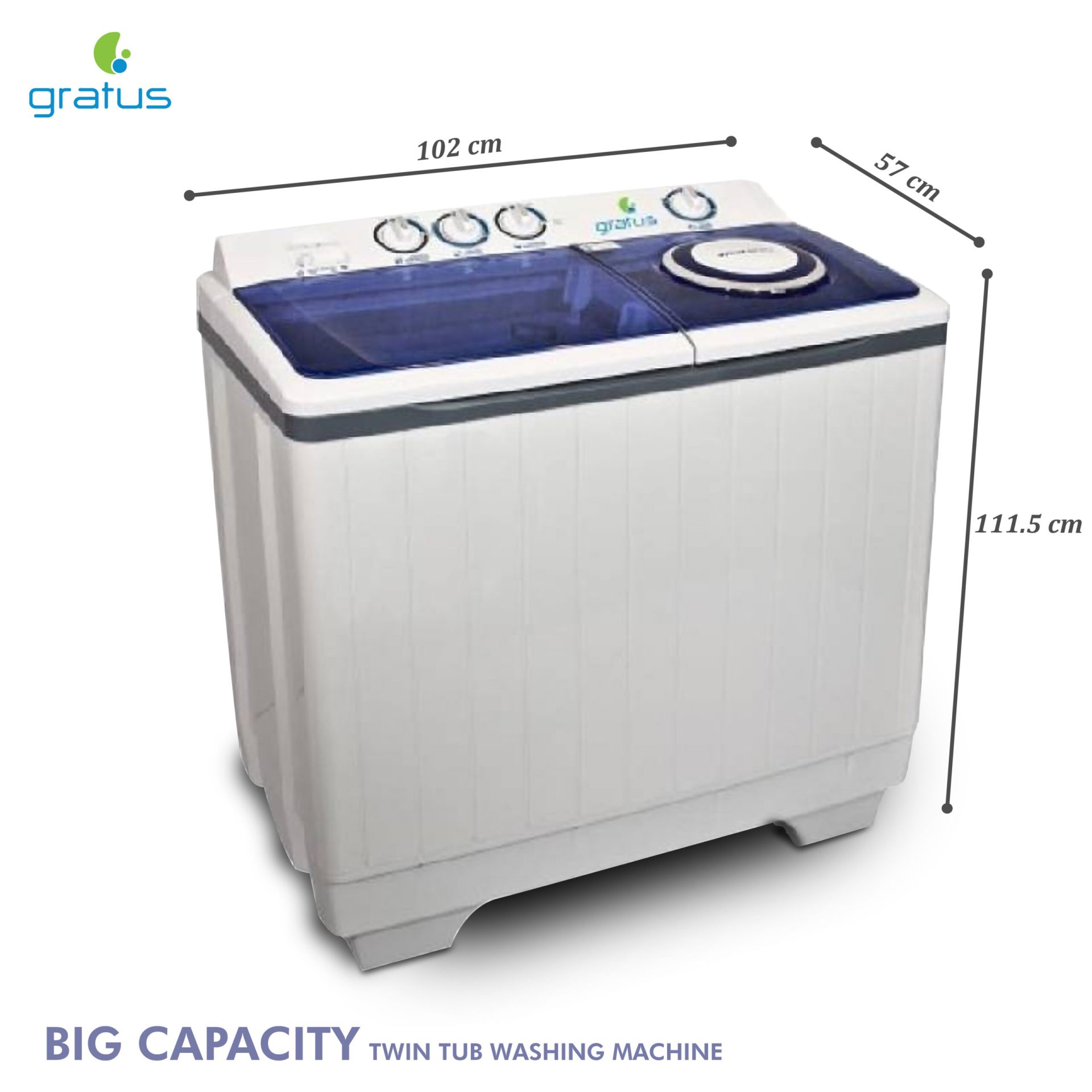 Gratus 18 KG Giant Series Semi-Automatic Twin Tub Top Load Washing Machine – GSW18KCDX image 3