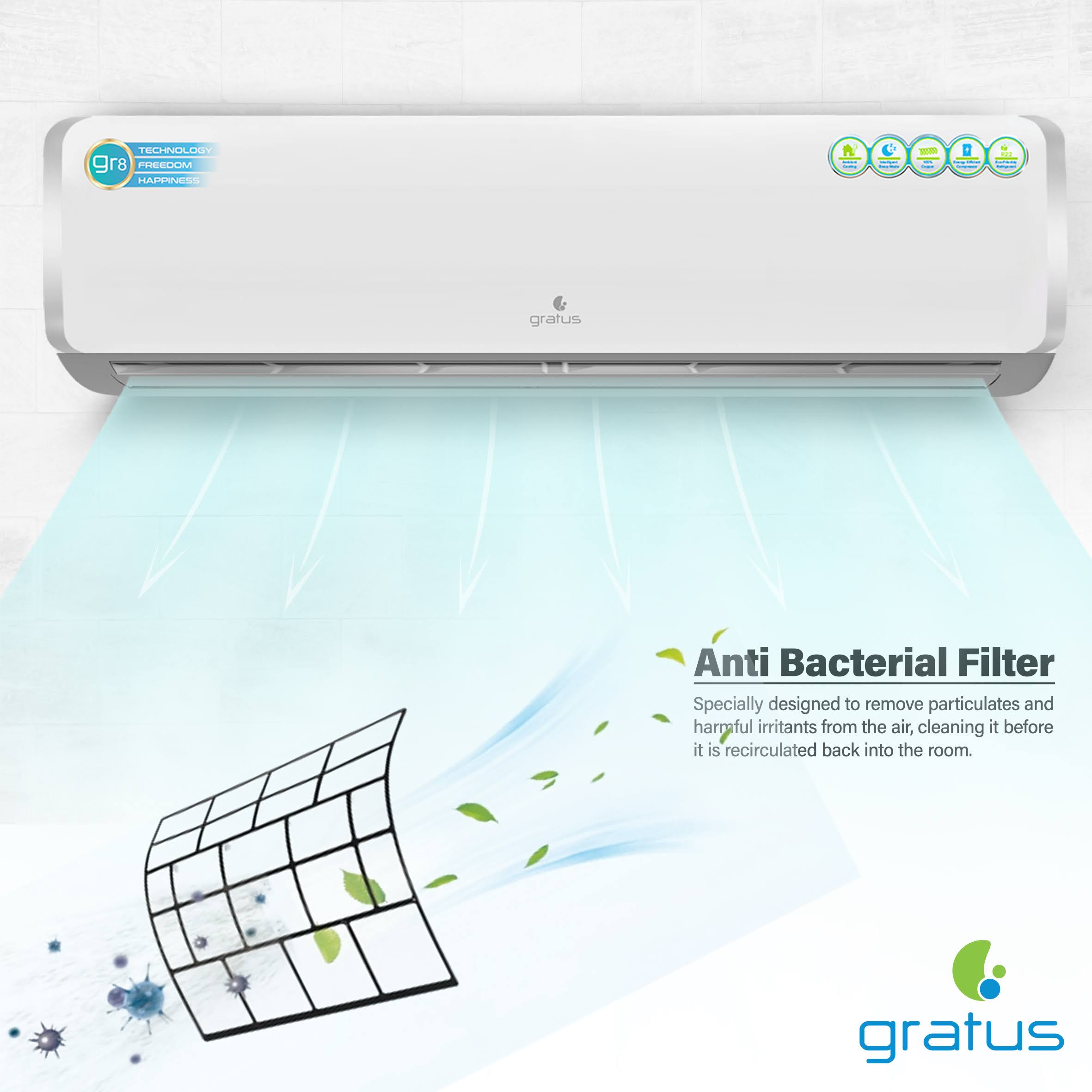Gratus 24000 BTU 2 Ton Split Air Conditioner | Heavy-Duty Piston Compressor | R410A Refrigerant | GSACP24VX1 image 3