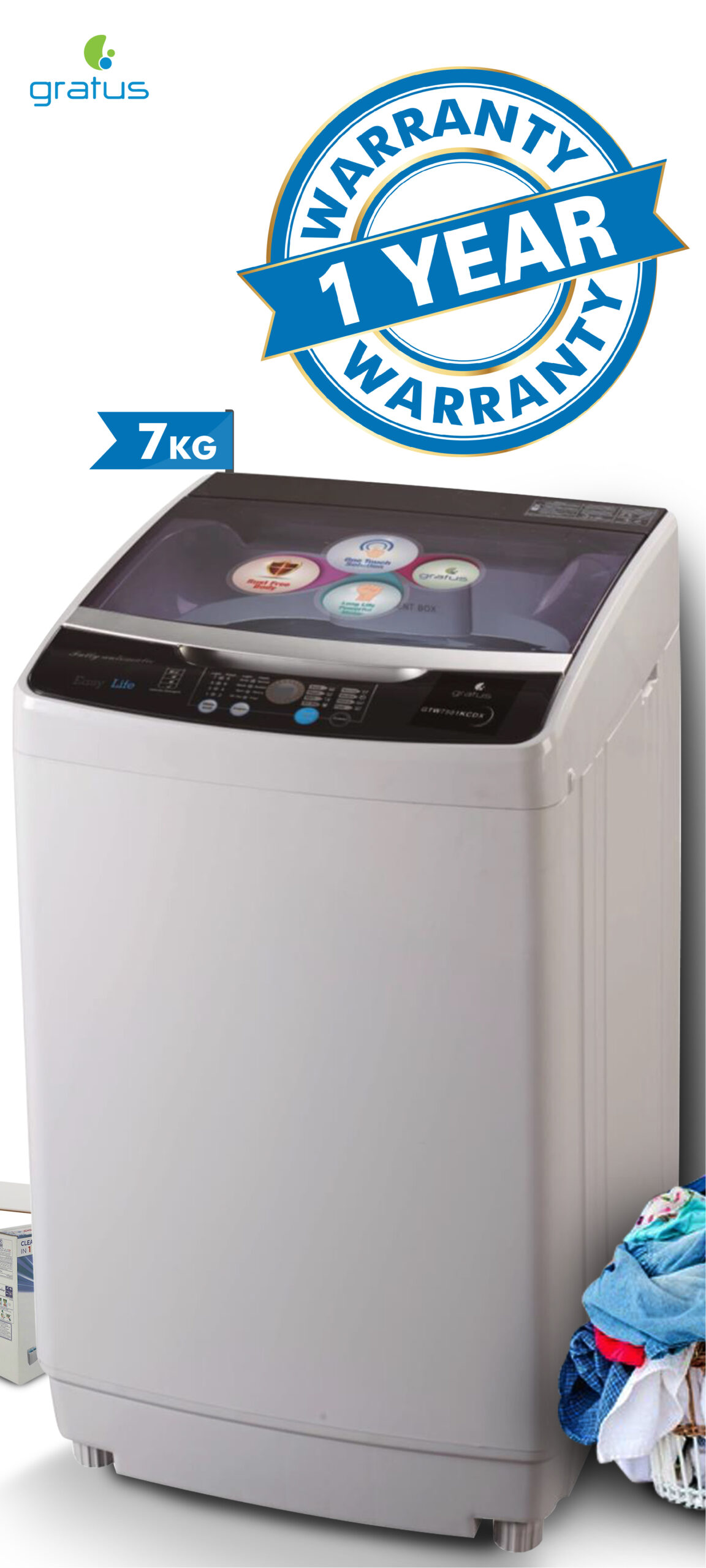 Gratus 7 KG Fully Automatic Top Load Washing Machine with 10 Programs – GTW7501KCDX image 2