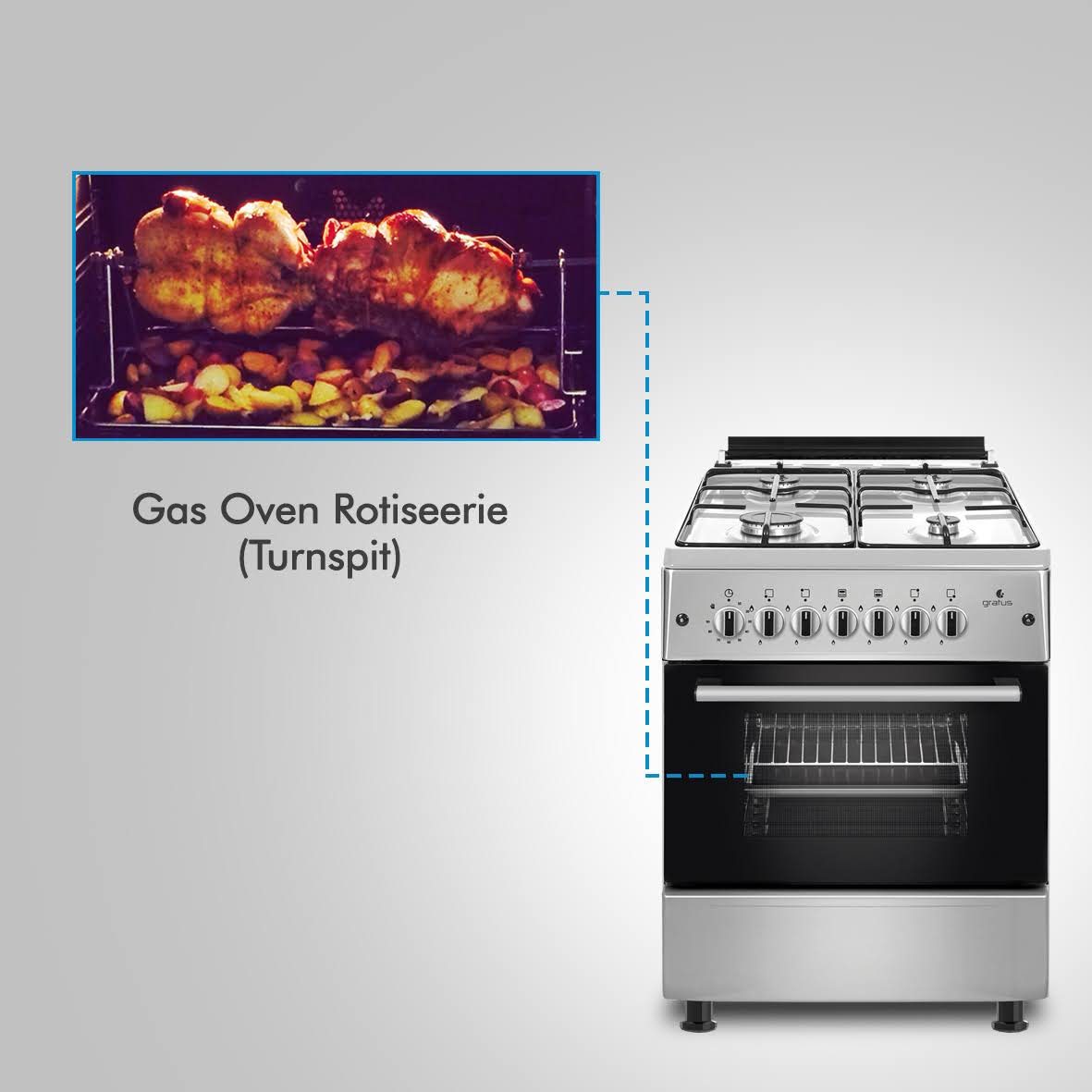 Gratus Bright Series 60 × 60 cm Full Gas Free Standing Cooker with Euro Burners image 4