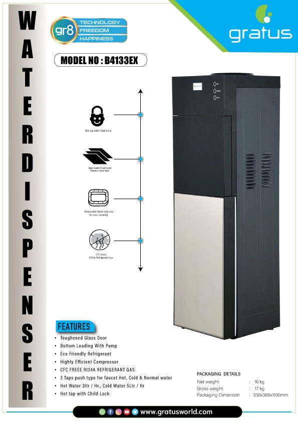 Gratus Bottom Loading Floor Standing Water Dispenser with Refrigerator | Hot image 4