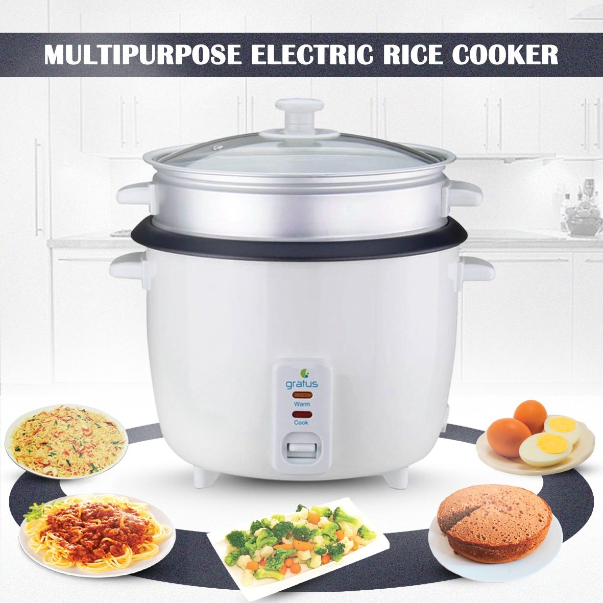 Gratus 2-in-1 Electric Rice Cooker 1.5L with Cook & Keep Warm Function (White) – GRC15500GBC image 4