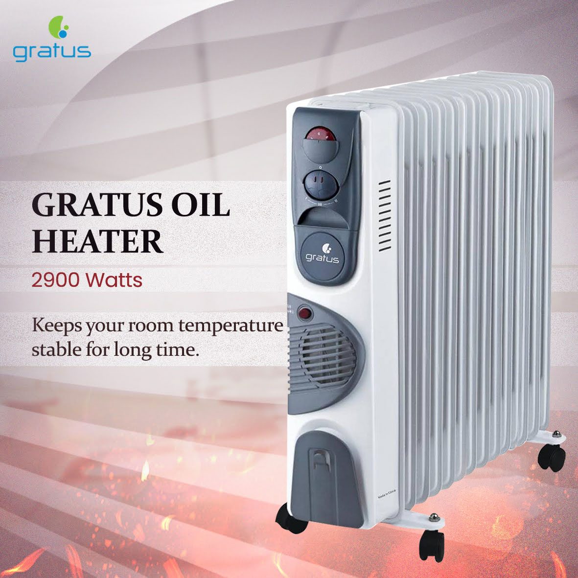 Gratus 13 Fins Oil Heater 2900W with Turbo Fan & Thermostat Control – GHT1329ATB image 5