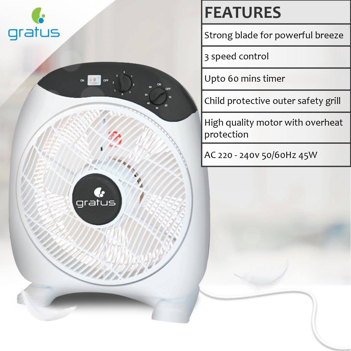 Gratus 12" Electric Box Fan with 5 Leaf Strong Blades image 3