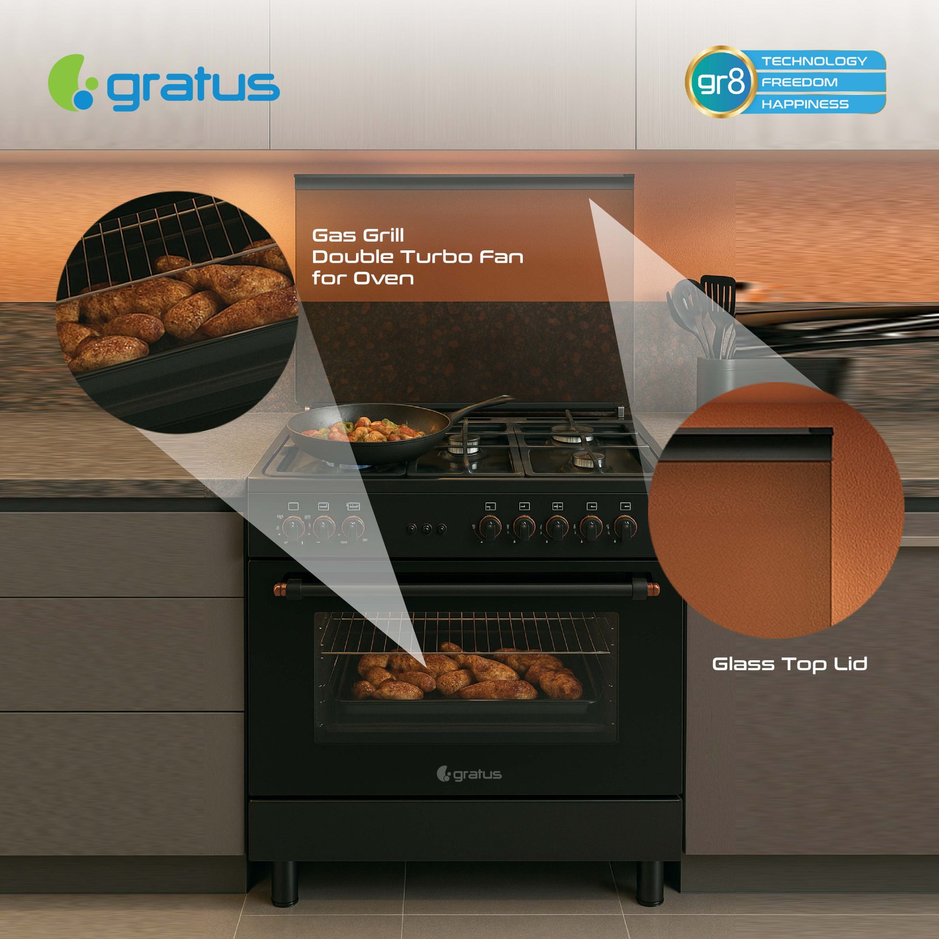 Gratus 90 X 60 cm Free Standing Full Safety Cooker (Black) image 3