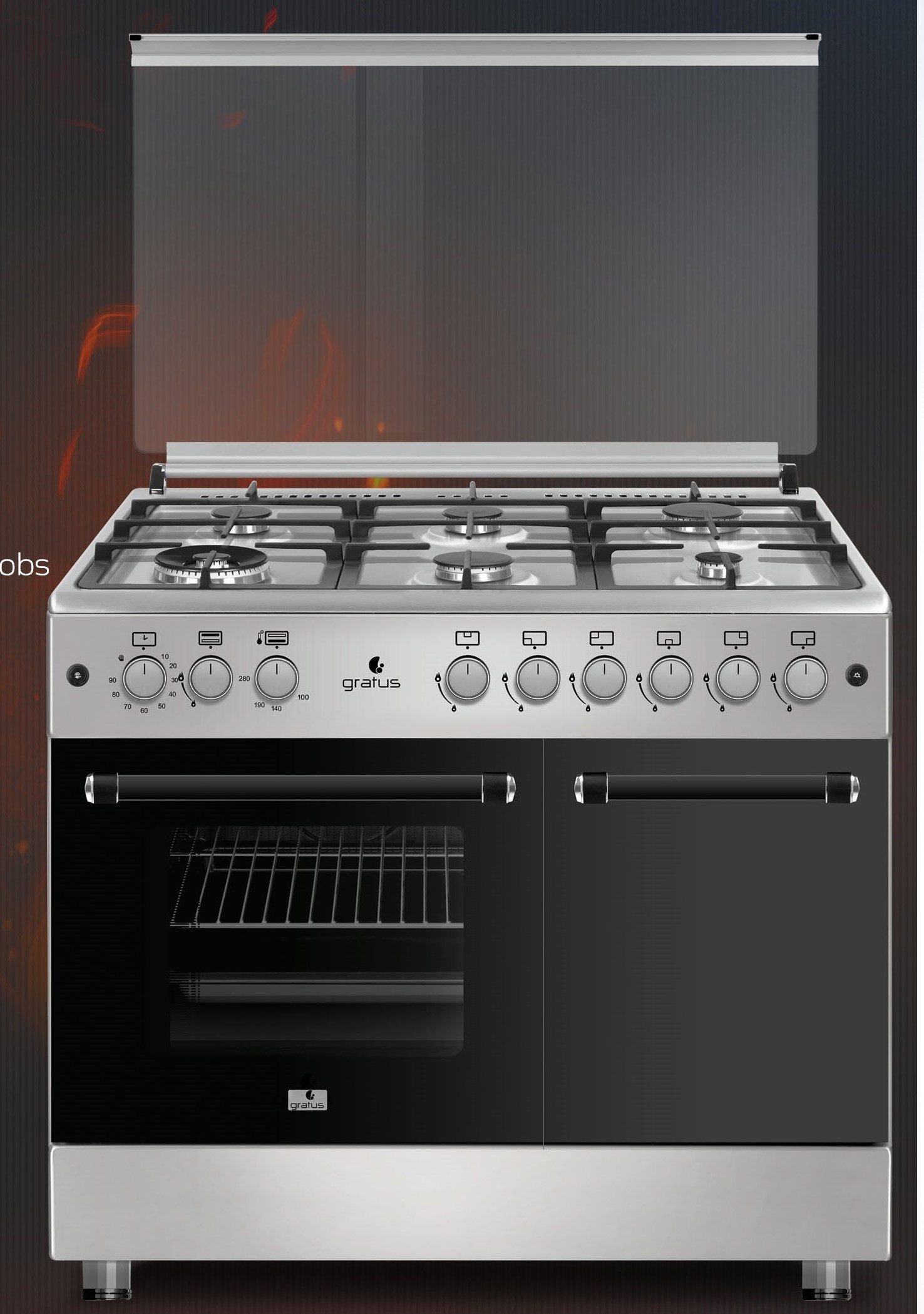 Gratus 90×60 cm 6 Burner Free Standing Gas Cooker with Gas Oven & Grill – GGR961FRTX product detail image