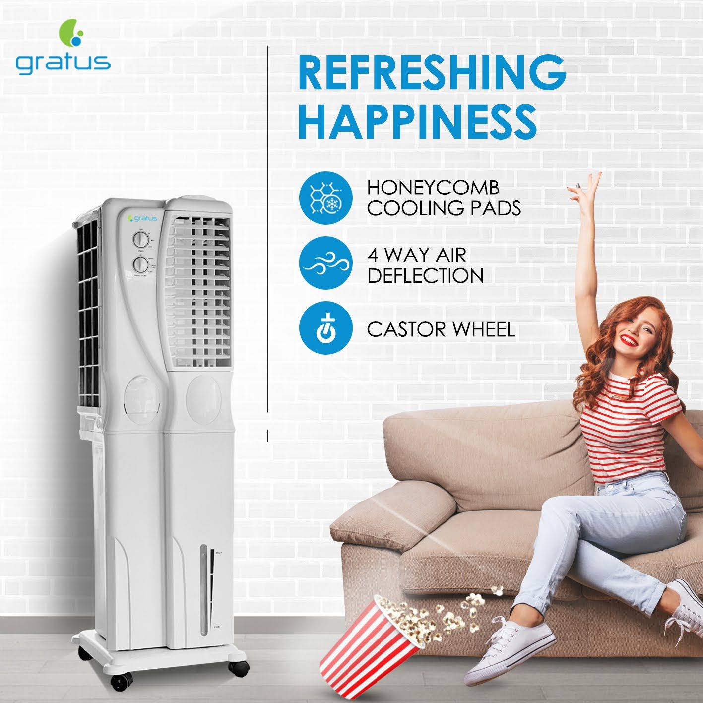 Gratus IceStorm25 20L Evaporative Air Cooler with Four-Way Air Deflection & Honeycomb Cooling Pads – Model ICESTORM25 image 4
