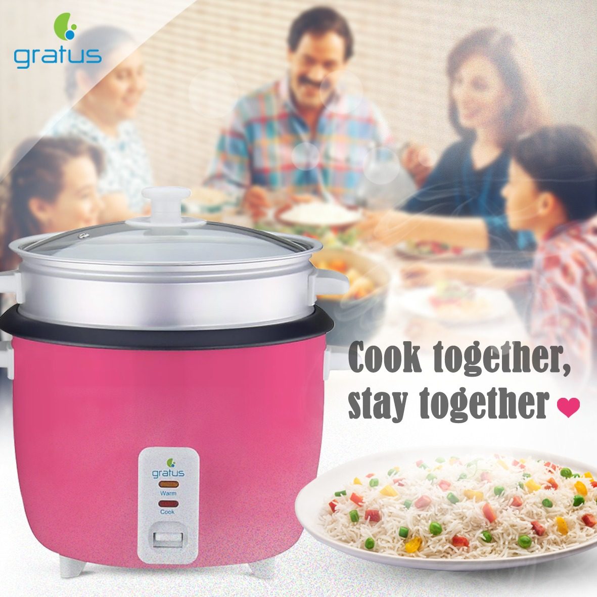Gratus 2-in-1 Electric Rice Cooker 1.8L with Cook & Keep Warm Function (Pink) – GRC18700GBC image 5