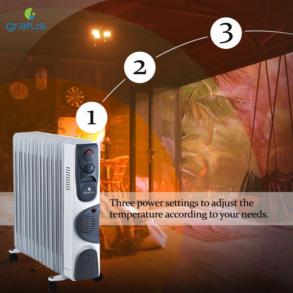 Gratus 13 Fins Oil Heater 2900W with Turbo Fan & Thermostat Control – GHT1329ATB image 3