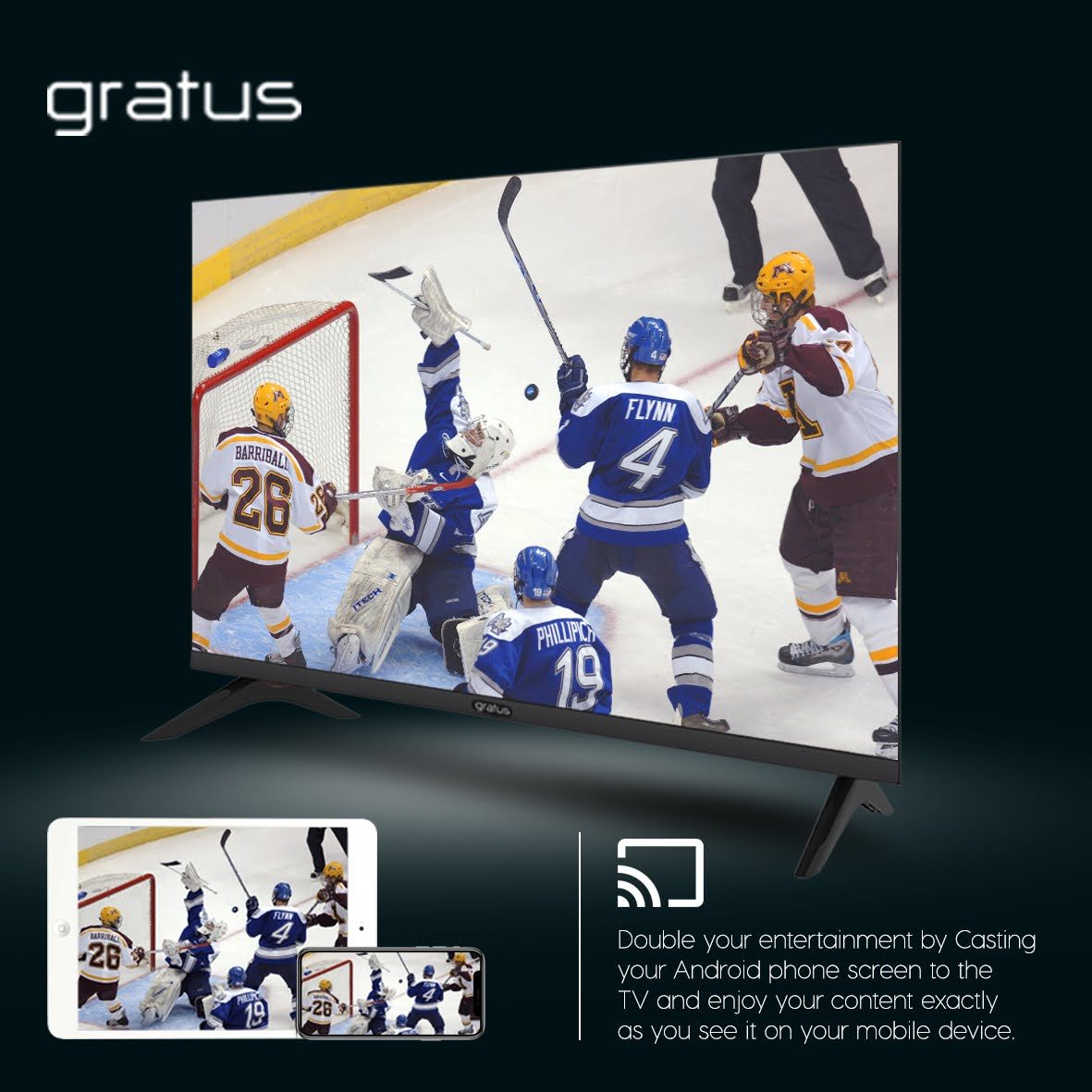 Gratus 43" Full HD Edgeless Smart Android TV with Built-in DVB-T2/S2 Receiver image 7