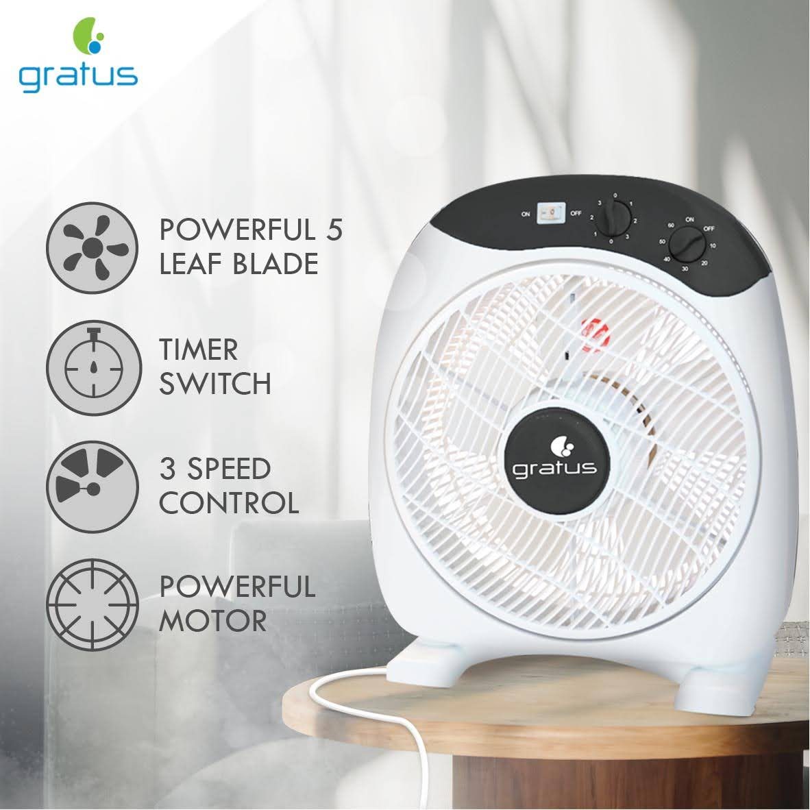 Gratus 12" Electric Box Fan with 5 Leaf Strong Blades product detail image