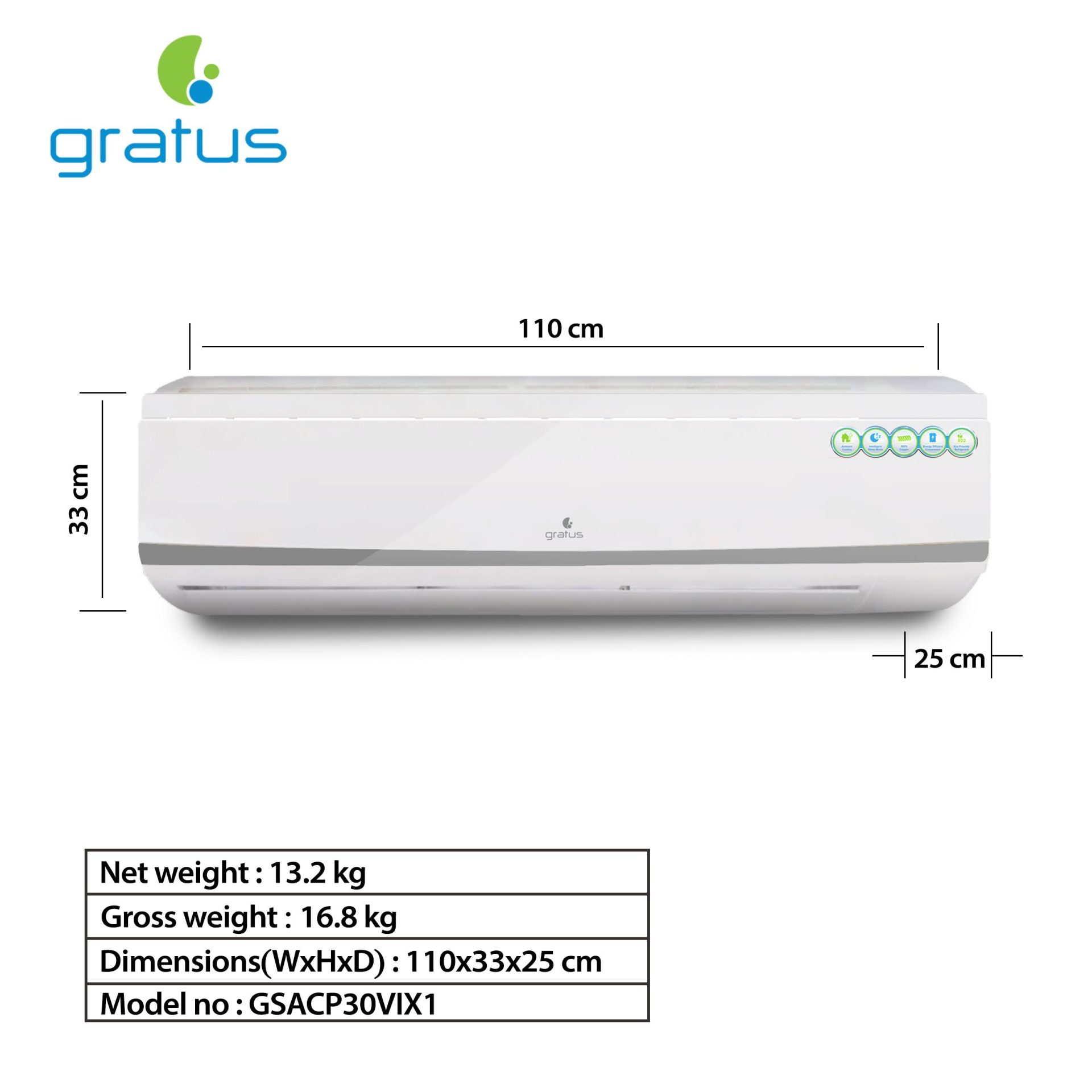 Gratus 30000 BTU 2.5 Ton Split Air Conditioner | Heavy-Duty Piston Compressor | R410A Refrigerant | GSACP30VX1 image 3