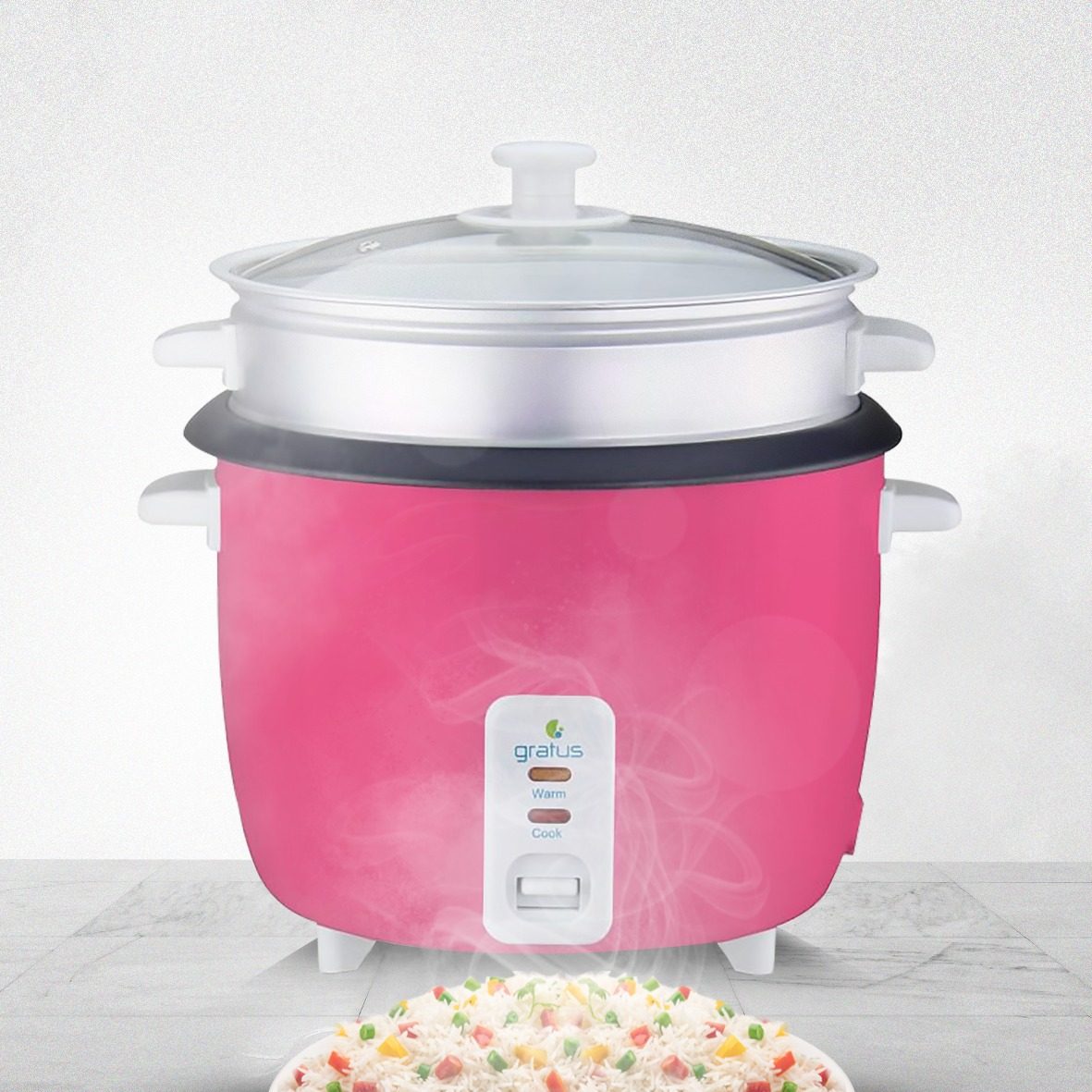 Gratus 2-in-1 Electric Rice Cooker 1.8L with Cook & Keep Warm Function (Pink) – GRC18700GBC product detail image