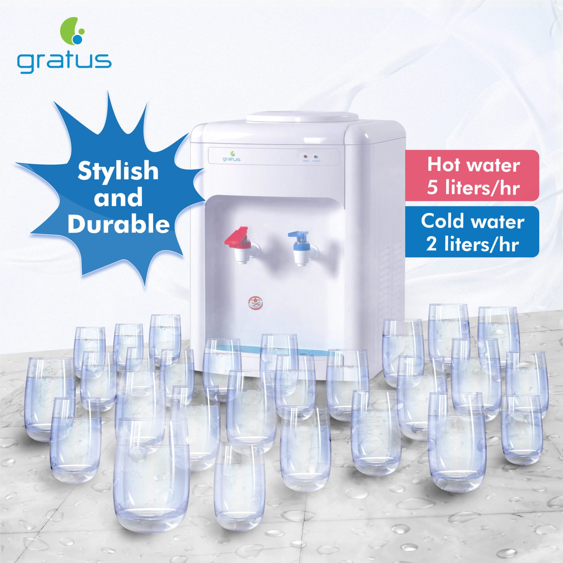 Gratus 2 Tap Hot & Cold Tabletop Water Dispenser (White) – GWD520ZCTTW image 4