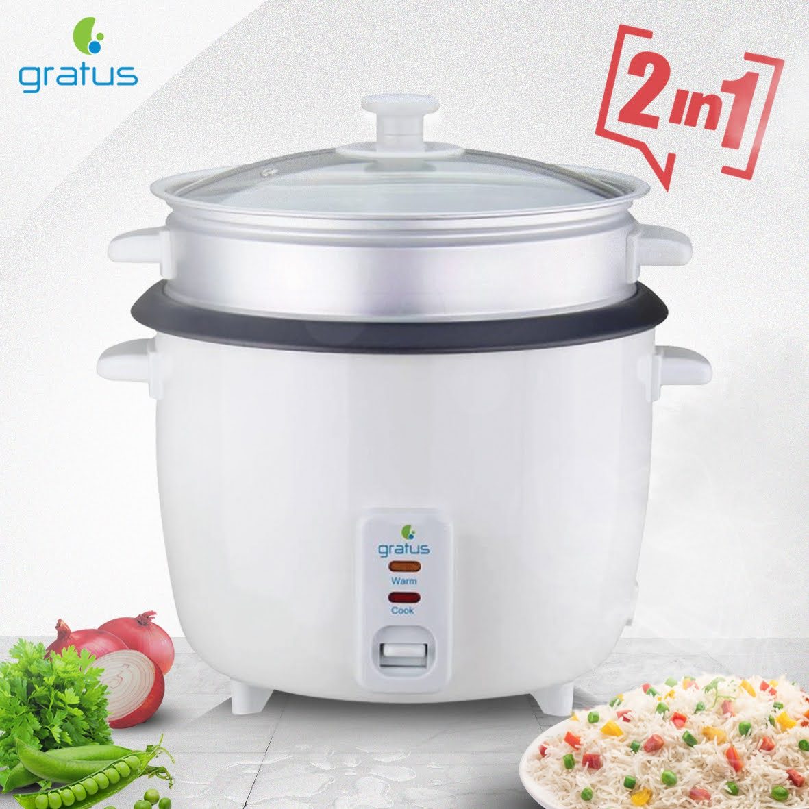 Gratus 2-in-1 Electric Rice Cooker 1.5L with Cook & Keep Warm Function (White) – GRC15500GBC image 3