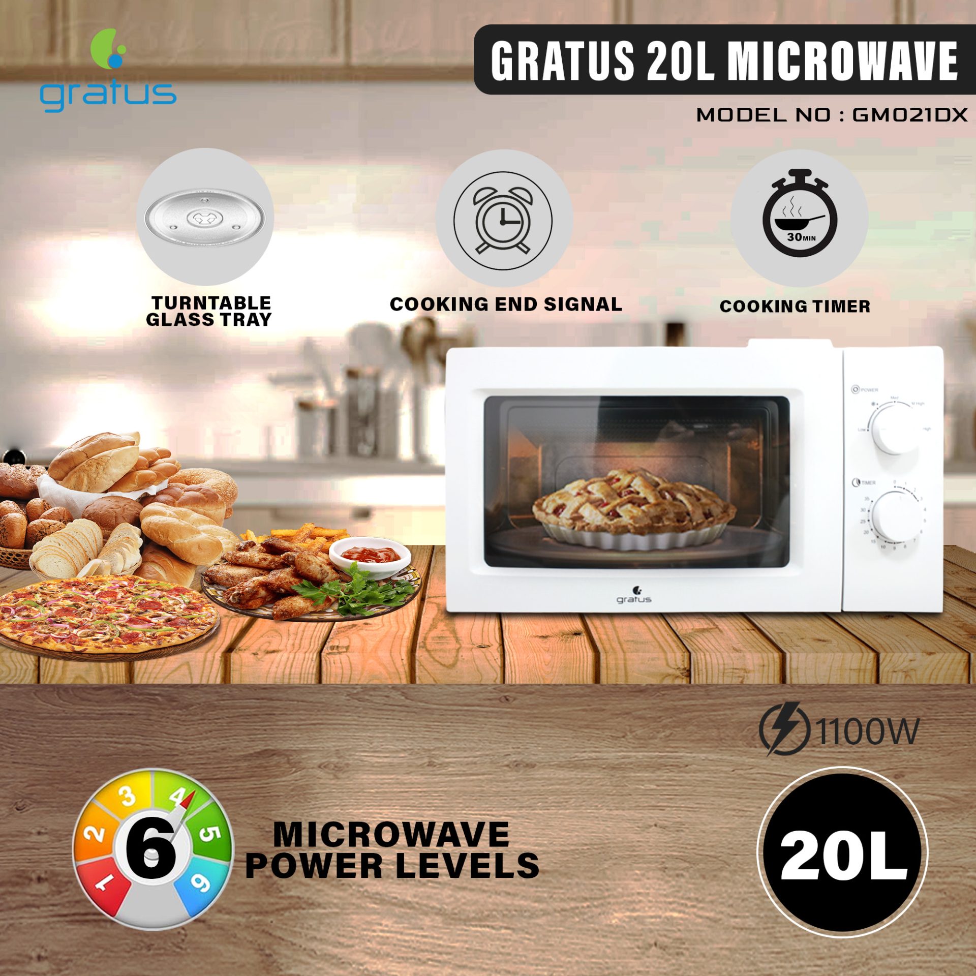 Gratus Solo Microwave Oven with Full Glass Door image 4