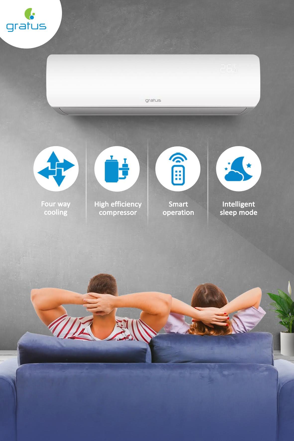GRATUS 1 Ton 4 Way Split Air Conditioner Rotary Type with Smart Function image 4