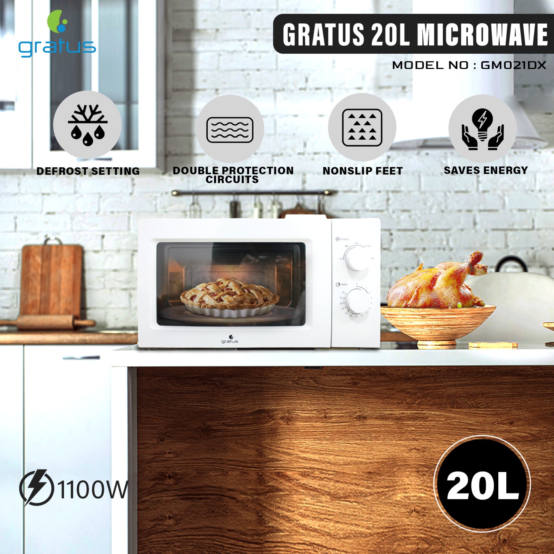 Gratus Solo Microwave Oven with Full Glass Door image 3