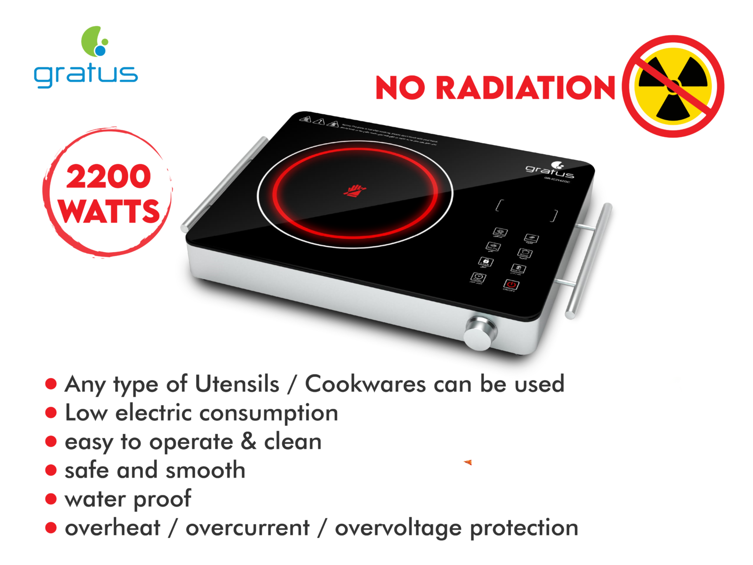 Gratus 2200 Watts Infrared Electric Cooker with Handle image 5