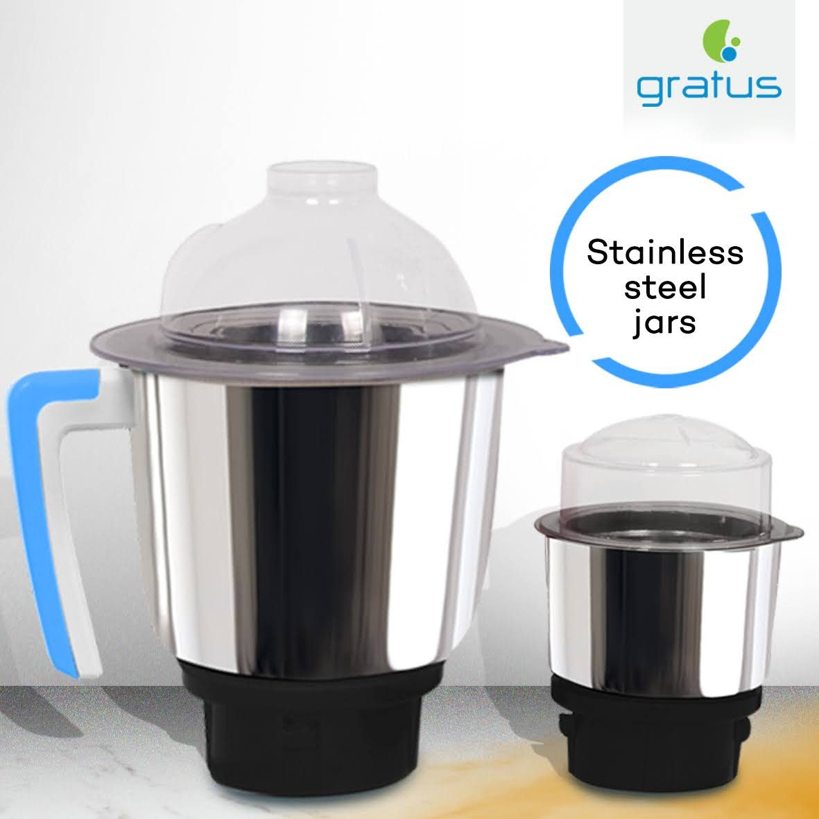 Gratus 800W Mixer Grinder with 3 Stainless Steel Jars image 3