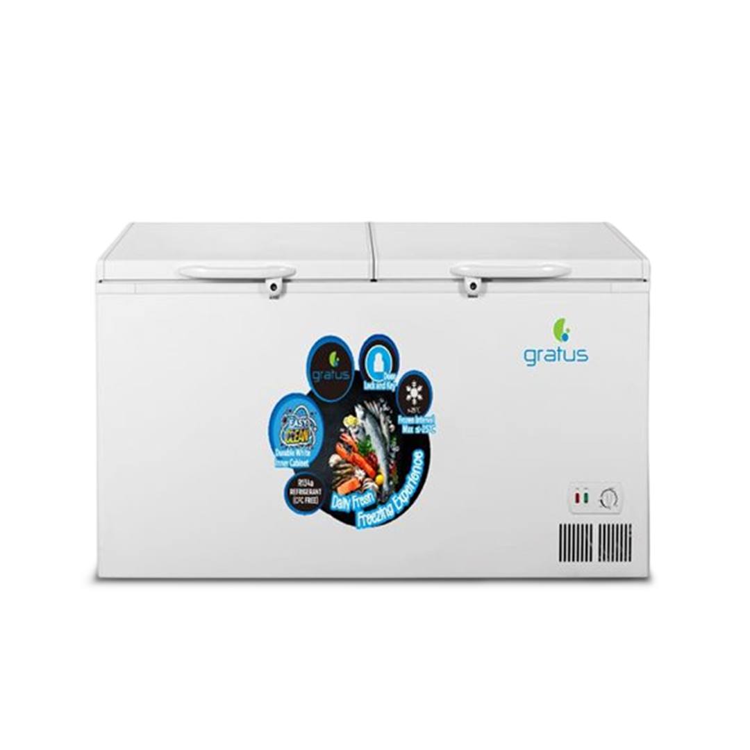 Gratus 650L Tropicalized Chest Freezer with 2 Doors, Internal LED & Basket | GCFR650WDX
