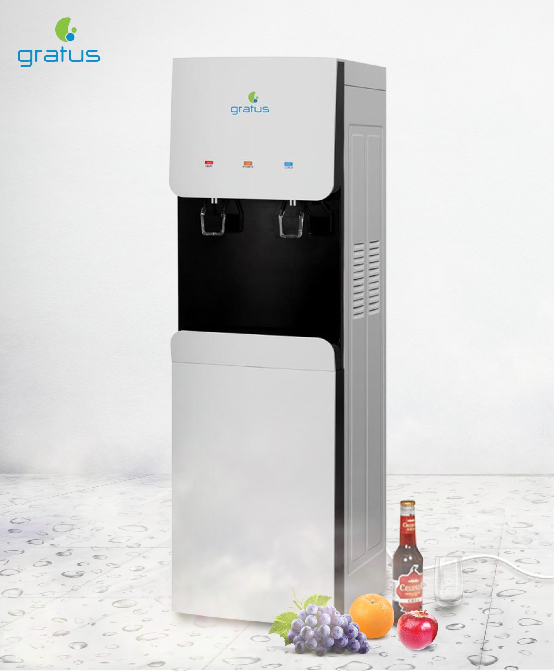 Gratus Water Dispenser Hot & Cold 2 Tap with Refrigerator (White), 1 Year Full & 2 Year Compressor Warranty, Model - GWD588ZCFRW
