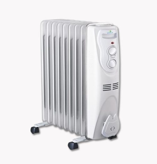 GRATUS 9 FINS OIL HEATER 2000W - With 3 Settings, Thermostat control, Tip Over protection, Pressure tested, 1 year warranty WHITE, Model- GOH0920TC