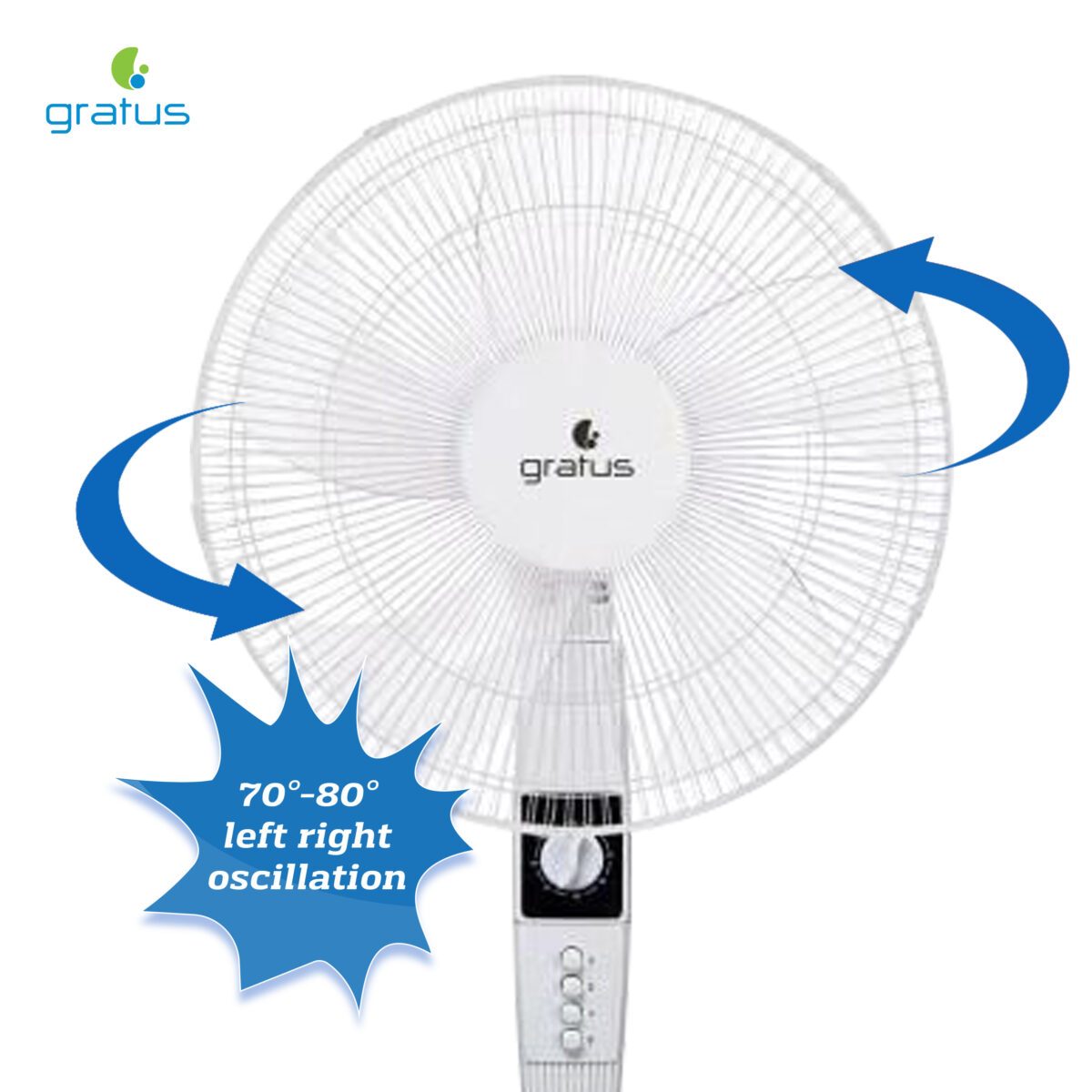 Gratus PEDESTAL 16 INCH STAND FAN, 5 AS BLADES, 45W, 2HRS TIMER, 1-YEAR WARRANTY, Model- GRSF20122HAHC