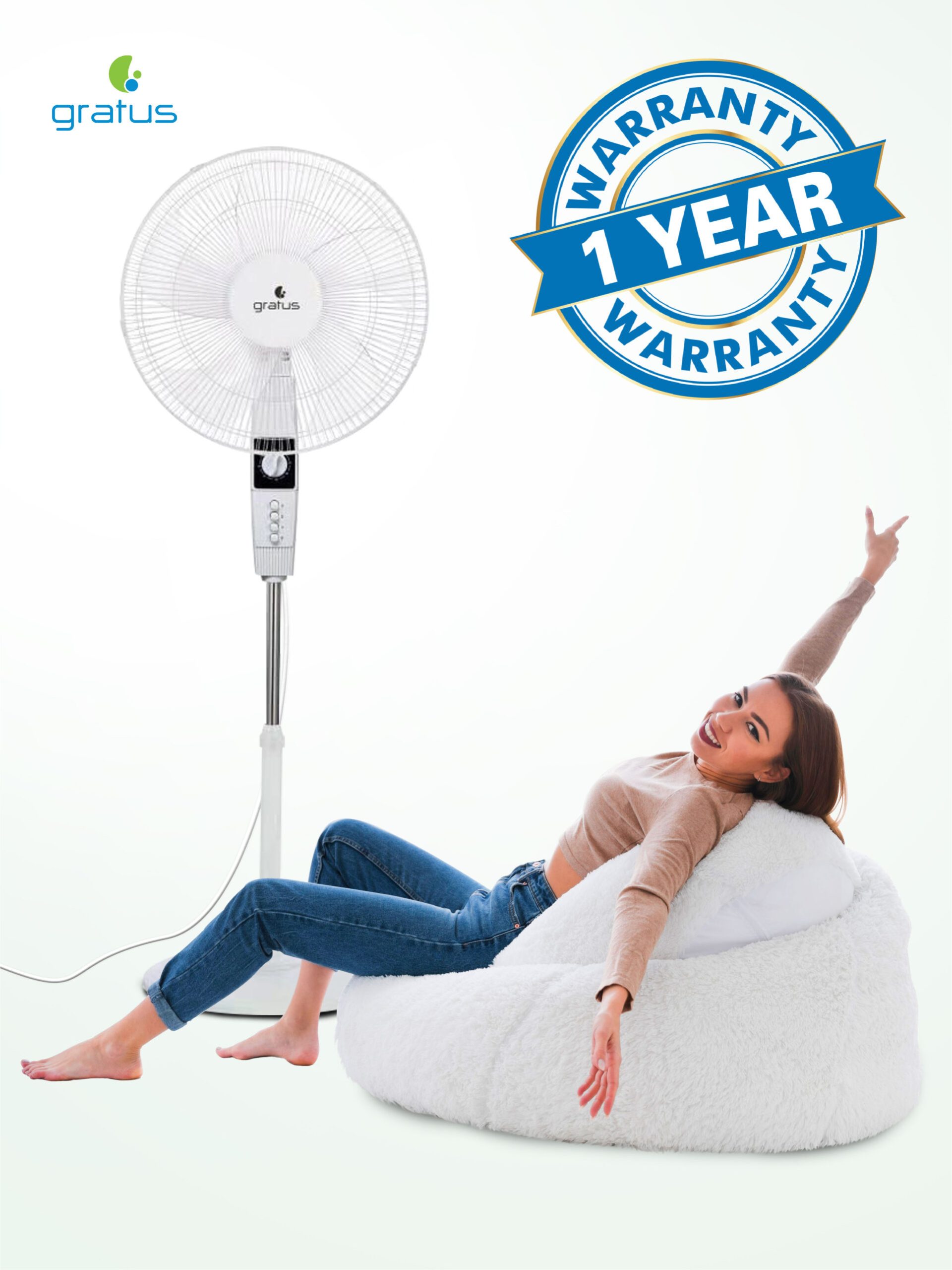 Gratus PEDESTAL 16 INCH STAND FAN, 5 AS BLADES, 45W, 2HRS TIMER, 1-YEAR WARRANTY, Model- GRSF20122HAHC