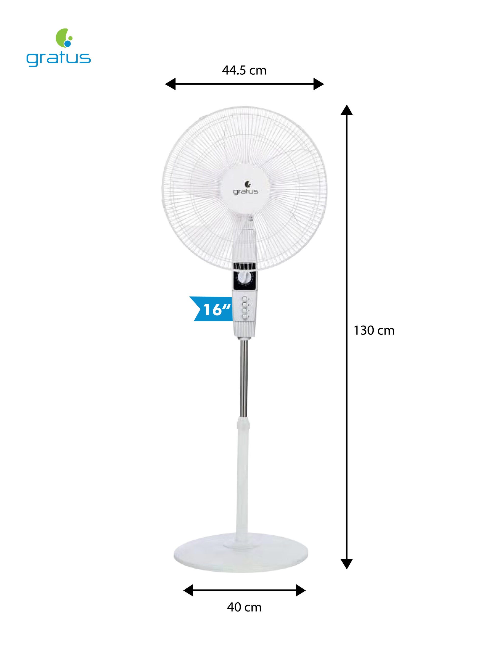 Gratus PEDESTAL 16 INCH STAND FAN, 5 AS BLADES, 45W, 2HRS TIMER, 1-YEAR WARRANTY, Model- GRSF20122HAHC