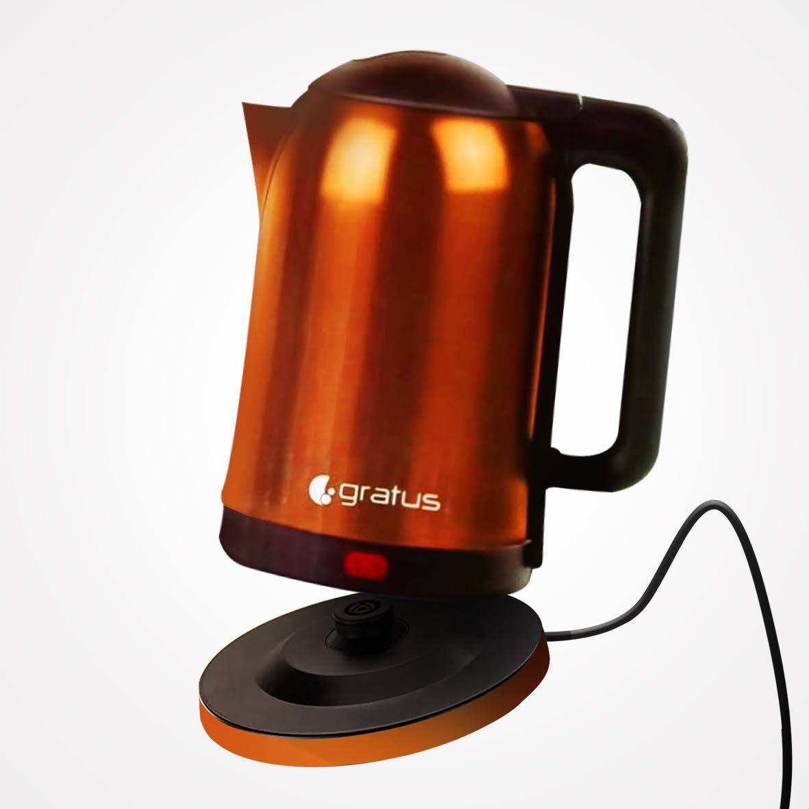 Gratus Copper coated Stainless-Steel Electric Kettle 2L, 360-degree Cordless Power Base, Model- GLK2098BC