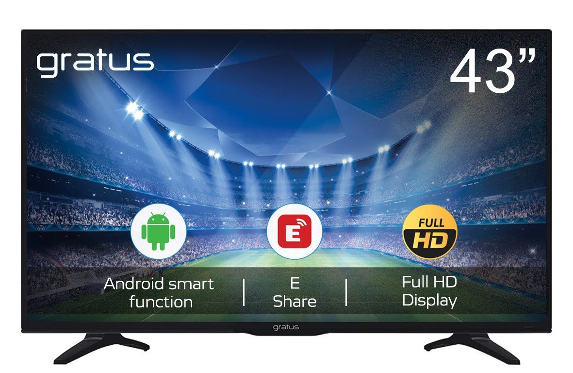 Gratus 43" Full HD Smart TV, Smart With T2 /s2 (receiver Inbuilt), Android, Color Box, E-share, YouTube, Netflix, FaceBook, A+ Panel, Model- GASLED431ACHD