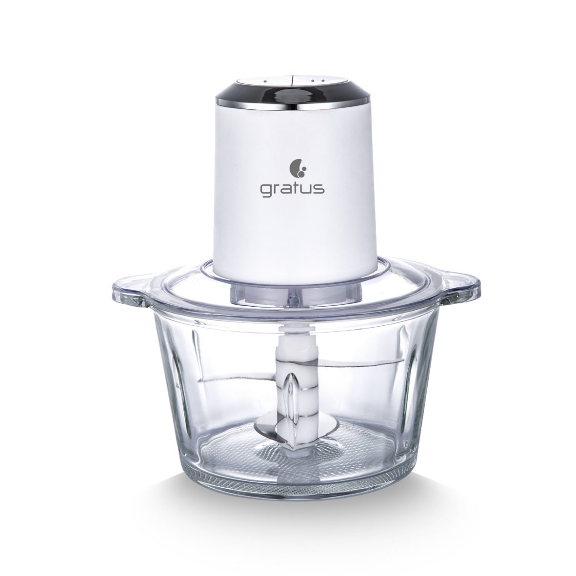 Gratus Hand Chopper Quadra Blade- 2 L Capacity, 2 Speed Control, Glass Bowl, Stainless Steel Blades X 4, Easy to Clean, Model- GCP2621FEC
